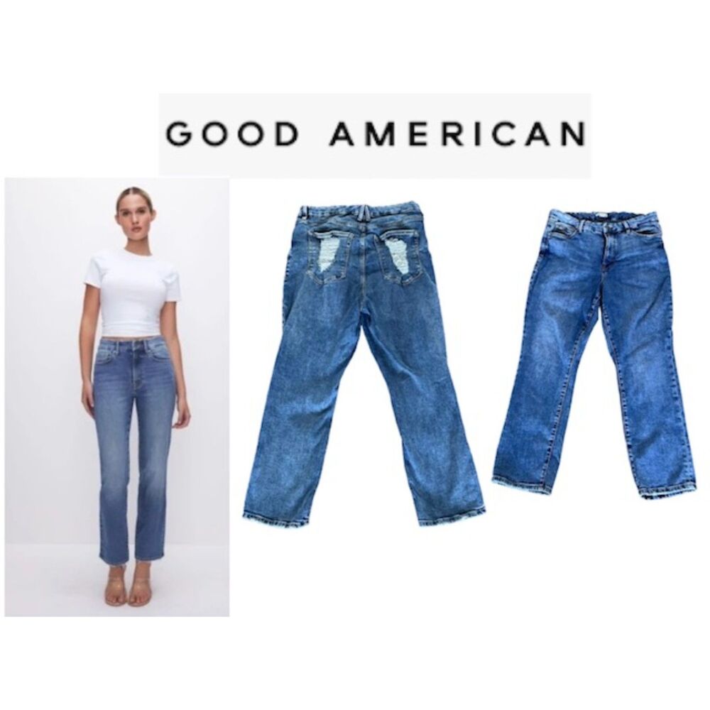SZ 15/32W GOOD AMERICAN GLSNF740OP Good Leg Straight Stretch Jeans Indigo205